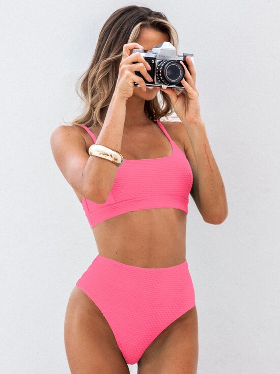 Cupshe Other - NWT ✨ CUPSHE Hot Pink Textured Bikini Top & High-Rise Bottoms Set - Size: M